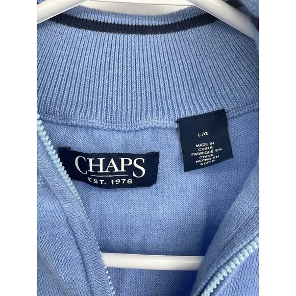Chaps Mens Large Blue Black Striped Quarter-Zip Pullover Sweater - Picture 2 of 7